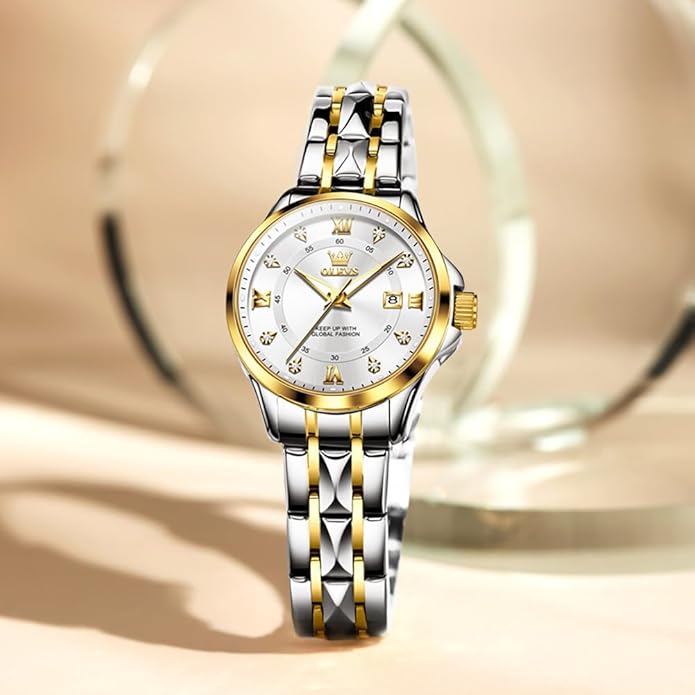 OLEVS Watch Women,Watches for Women,Luxury Casual Stainless Steel Women's Wrist Watches Classic Small Face Dress Analog Womens Watches with Date Easy to Read Waterproof Luminous Quartz Ladies Watches