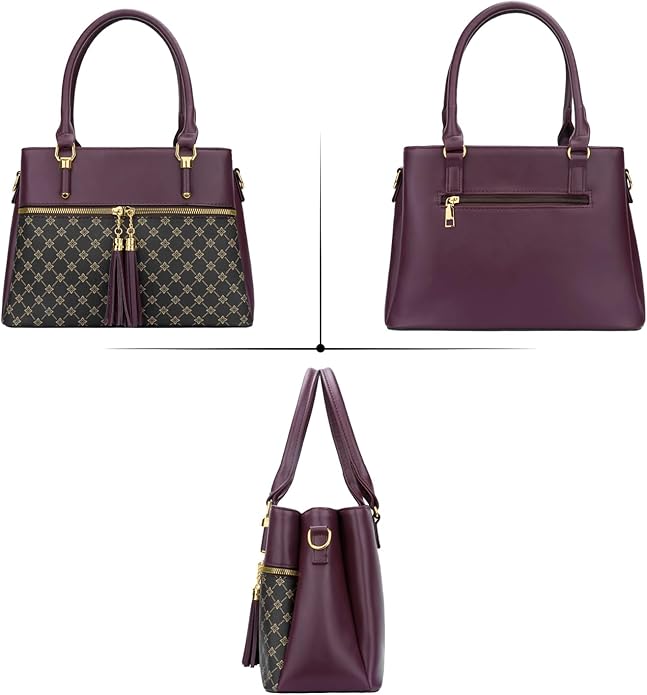 KKXIU Women Satchel Bags Handle Shoulder Handbags and Purses Pockets Zipper Leather Crossbody Bags
