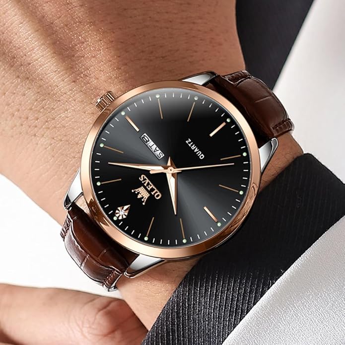 OLEVS Mens Watches, Casual Leather Watches for Men Easy to Read Quartz Number Watch with Date Waterproof Blue/Black/Silver Face Men's Wrist Watches…