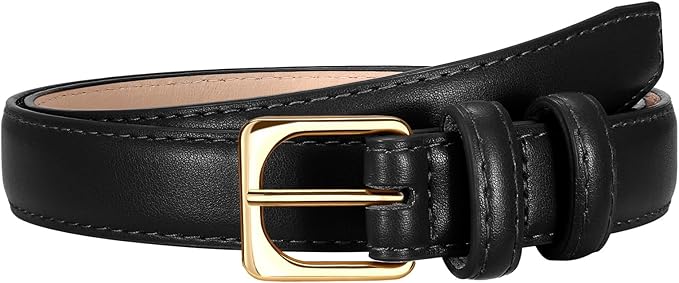 VONMELLI Womens Thin Leather Belt for Jeans Pants Dress Fashion Skinny Belt with Gold Buckle for Women