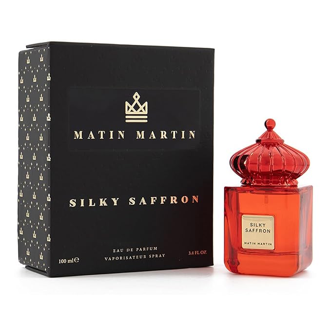 Matin Martin Silky Saffron for Unisex - Arabian Perfume for Women & Men - Long Lasting Woody Spicy Fragrance with Leather, Vetiver, Sandalwood Notes - Arabic Cologne - Travel Size - 3.4 oz EDP Spray