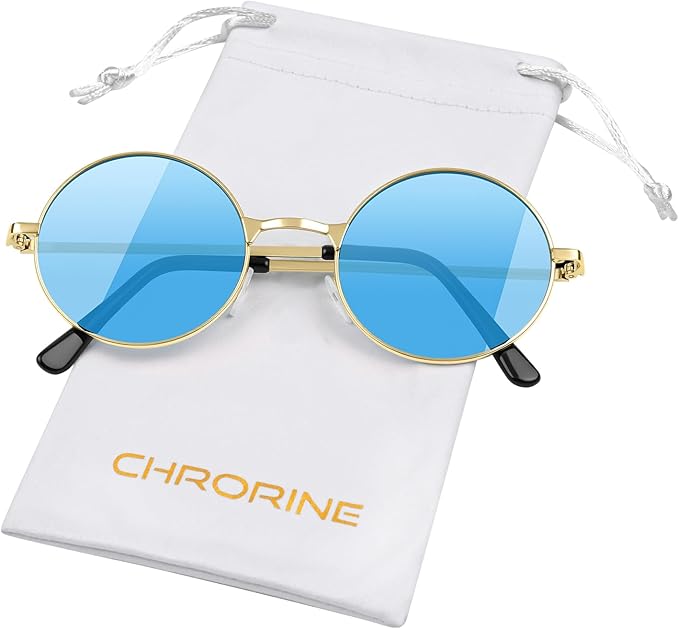 CHRORINE Hippie Sunglasses Round 70s Retro Glasses for Women Men Party Accessory Festival Fashion Vintage Sunglasses