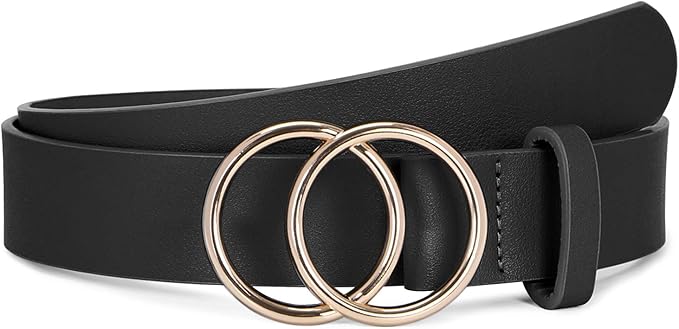SUOSDEY Women Leather Belt Fashion Double O-Ring Soft Faux Leather Waist Belts For Jeans Dress