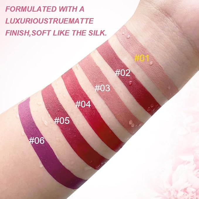 evpct 1Pcs Wine Red Matte Liquid Lipstick Lip Stain Sets for Women, Peony Flower Mauve Red Matte+Lipstick Long Lasting Permanent 24 hr Hours Magic Lipstick 24 Hours original Waterproof, 05#