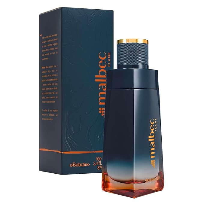 Malbec Flame Eau De Toilette by O Boticário, Cologne For Men, French Oak Barrel-Aged Red Wine & Woody Nerello Grape Scent, 3.4 Ounce