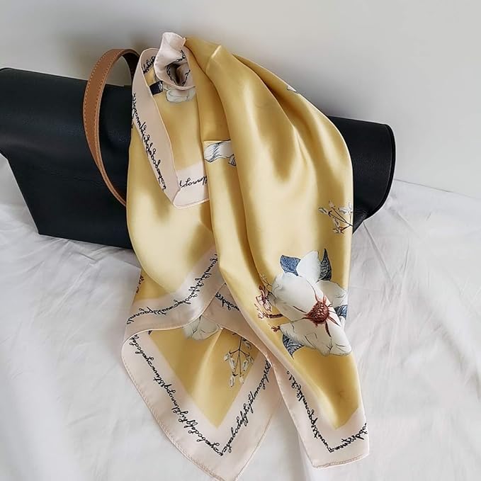 FONYVE Silk Feeling Scarf Medium Square Satin Head Scarf for Women 27.5 × 27.5 inches