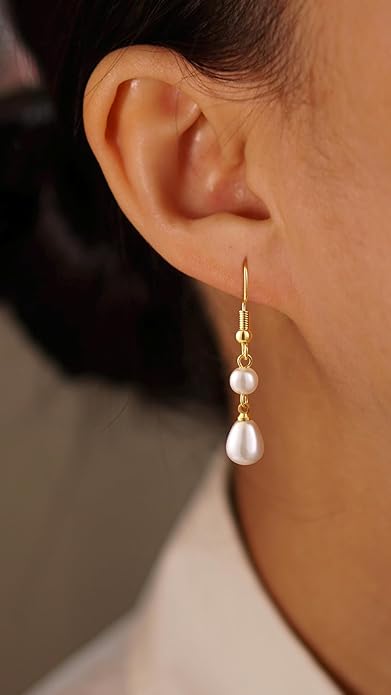 CHESKY Christmas Gifts Pearl Earrings for Women, Dainty 14K Gold Plated/Silver Plated Drop Quality Handpicked AAA+ Freshwater Cultured Round Pearls Dangle Earrings Wedding Jewelry for Women Gifts