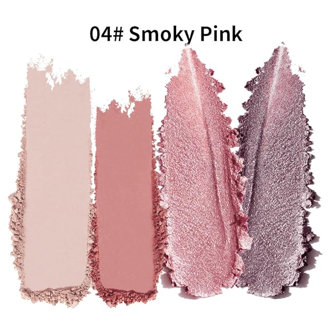4 Colors Neutral Nude Matte & Shimmer Eyeshadow Palette, Pink Rose Plum Brown Neutral-Warm Mattes Glitter Eye shadow Contour Makeup Palette for Mature Women, Blue Green Eyes, Daily Natural Makeup.