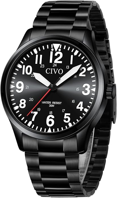 CIVO Analog Wrist Watches for Men: Waterproof Stainless Steel Mens Watches - Silver Watch with Easy Read Dial Men's Watch for Gift