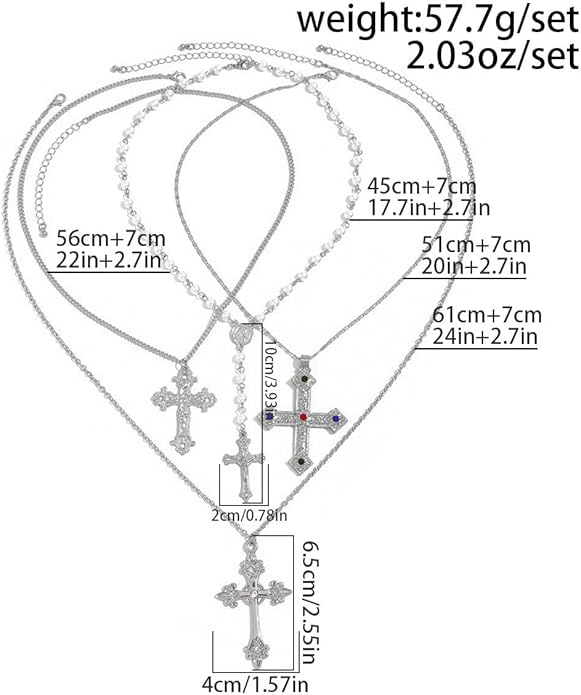 Gold Color Cross Pendant Necklace Set for Women,Dainty Big Crystal Cross Imitation pearl Layered Chain Necklace Summer Party Jewelry