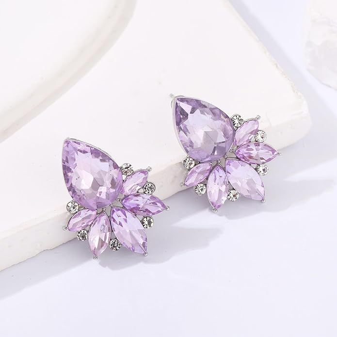 Vintage Rhinestone Earrings Fancy Crystal Cluster Drop Earrings Art Deco Earrings for Women