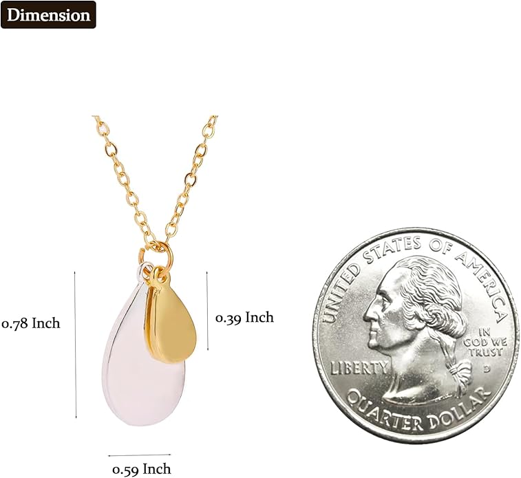 Jojomina Mixed Metal Necklace Gold and Silver Two Tone Jewelry for Women Dainty Teardrop Pendant Necklaces for Mom