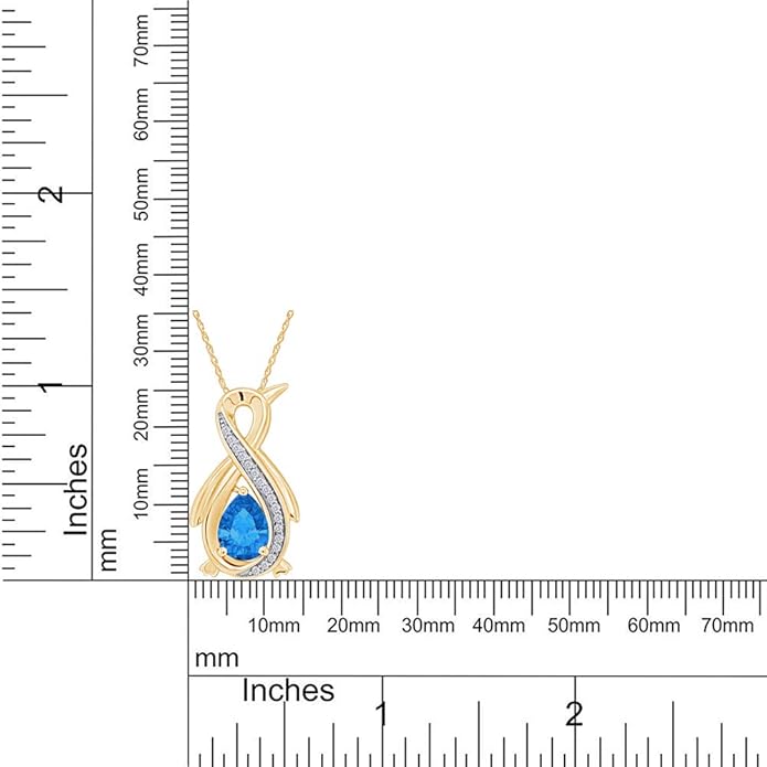 Infinity Penguin Pendant Necklace for Women, 14K Gold Over Sterling Silver with Pear & Round Cut Simulated Birthstone & White Diamond Accents, Dainty Animal Jewelry Gift with 18" Chain