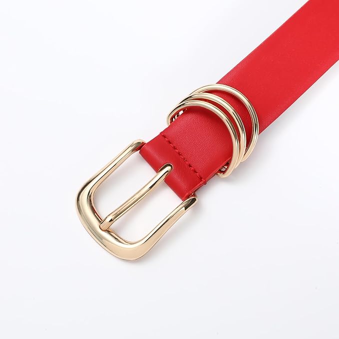 Women's Leather Belts with Gold Buckle Fashion Leather Waist Belt Elegant Ladies Belts for Jeans Dress & Casual Wear