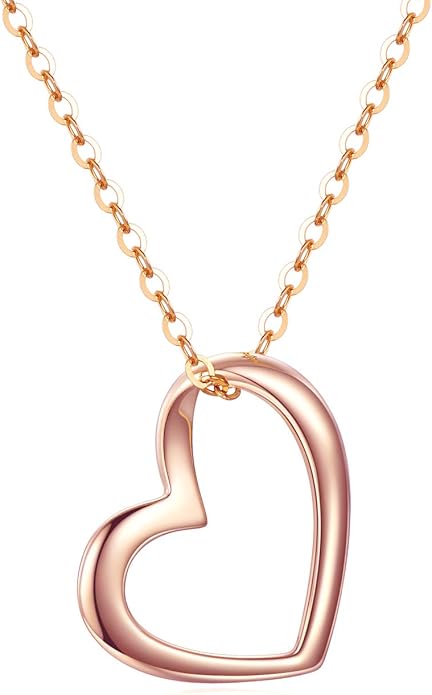 Solid 14k Gold Heart Necklace for Women, Fine Gold Love Jewelry Gifts for Wife/Mother/Girlfriend, Birthday Pesent for Her, 16+2 Inch