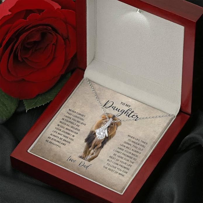 VIRAGIL To My Daughter Gift Necklace From Dad or Mom - Badass Daughter Jewelry With Heartfelt Message & Elegant Box