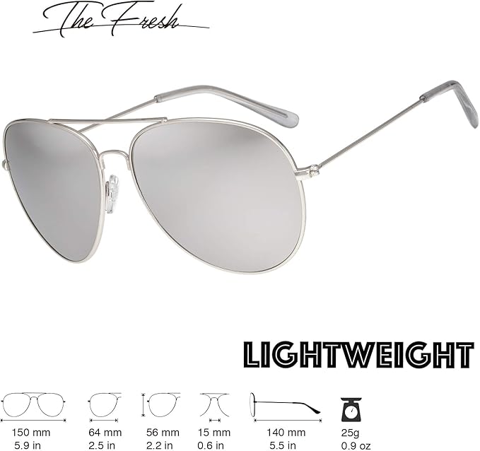 The Fresh Classic Aviator Frame Light Color Lens XL Oversized Sunglasses Gift Box