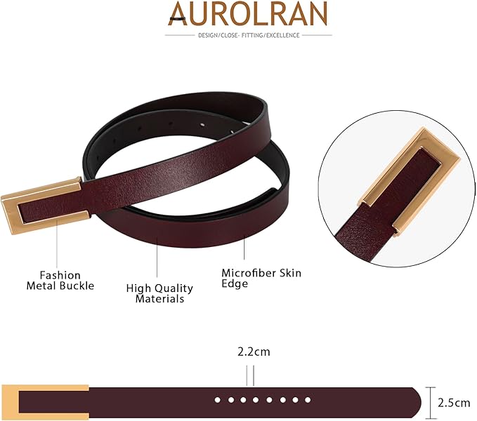Women's Fashion Classic Metal Buckle Leather Belt with Jeans Dress