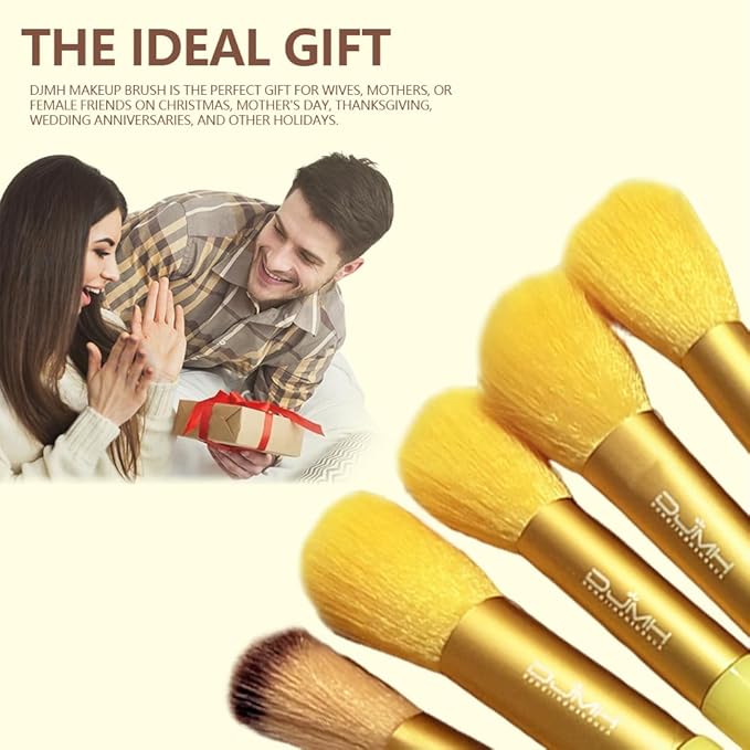 DJMH 13-Piece Makeup Brush Set with Storage Holder, Professional Cosmetic Brushes with Leather Case (pink)