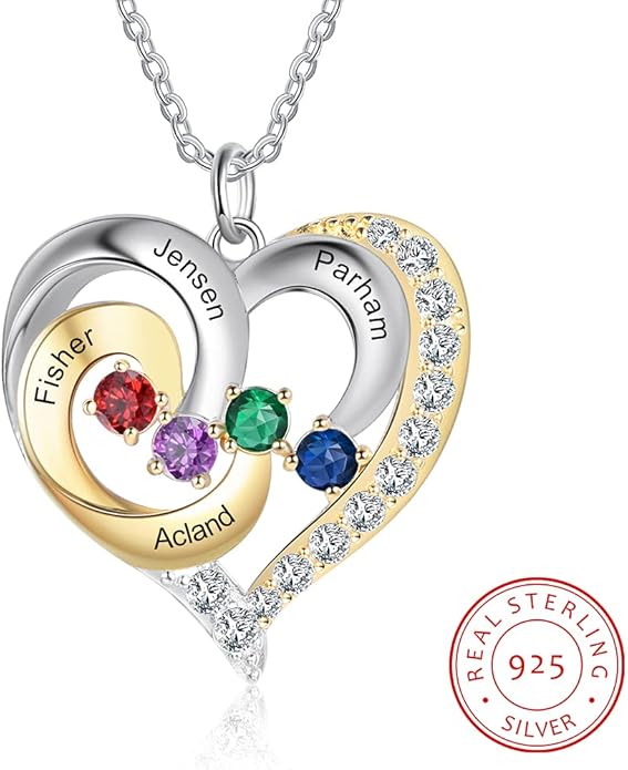 GLAMCARAT Personalized mothers necklace with birthstones names sterling silver jewelry for women customized engraved necklace