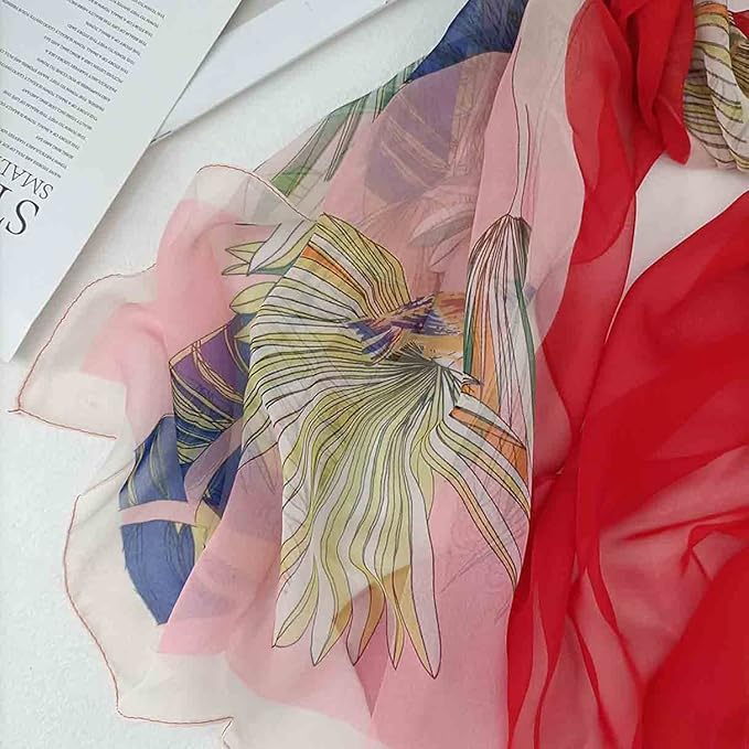 Pokeedioty Scarfs for Women Lightweight Scarves Elegant Floral Pattern Sheer Scarfs Shawls Wraps