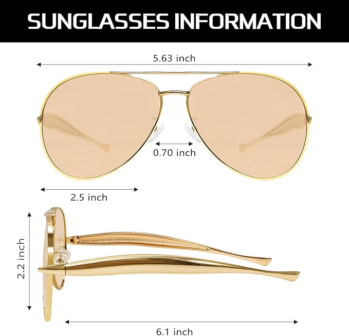Retro Gold Aviator Sunglasses for Women Men, 2025 Metal Oversized 70s Aviators Sun Glasses