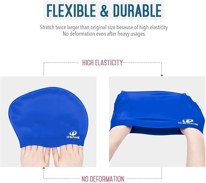 Womens Silicone Swim Cap for Long Hair,3D Ergonomic Design Silicone Swimming Caps for Women Kids Men Adults Boys Girls with Ear Plug and Nose Clip