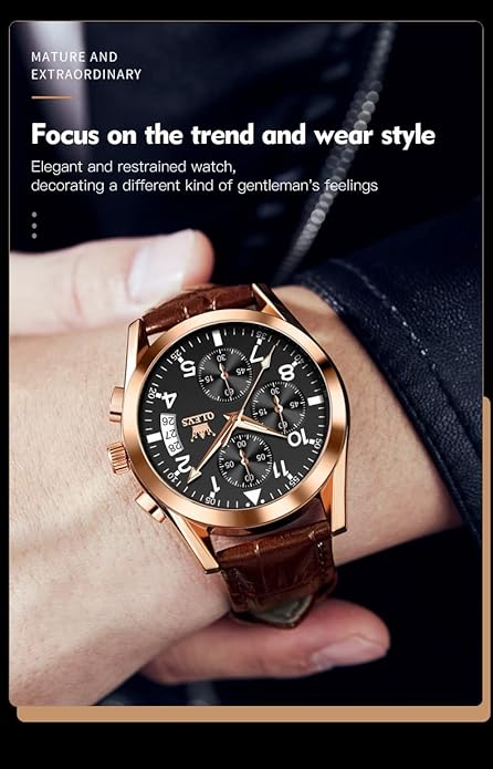 OLEVS Men's Watches Brown Leather with Date,Casual Watches for Men,Large Face Watches Men,Chronograph Mens Watch,Sport Waterproof Business Dress Analog Quartz Men's Wrist Watches Reloj De Hombre