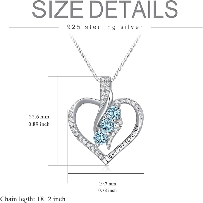 Rose Heart Birthstone Necklace for Women - Solid S925 Sterling Silver with Rose Gold Plated Infinity Symbol of Love Valentine's, Mother's Day, Anniversary, Christmas Birthday Gift for Her, Mom, Wife, or Girlfriend.