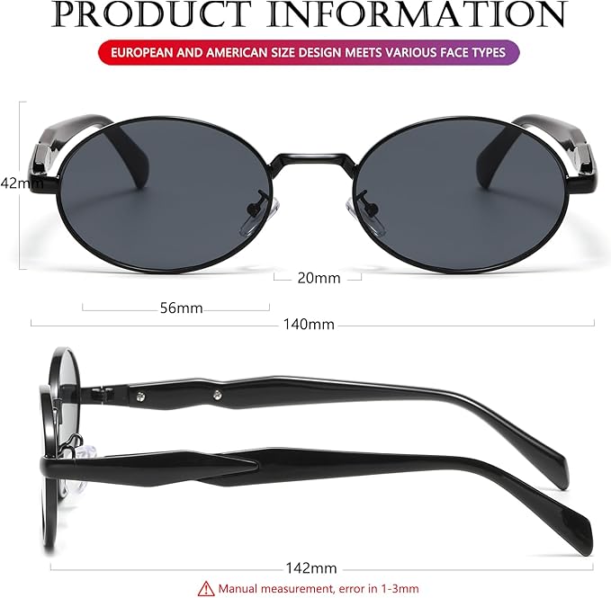 AIEYEZO Retro Oval Sunglasses for Women Men Trendy Fashion Round Sun Glasses Oval Metal Framed Shades