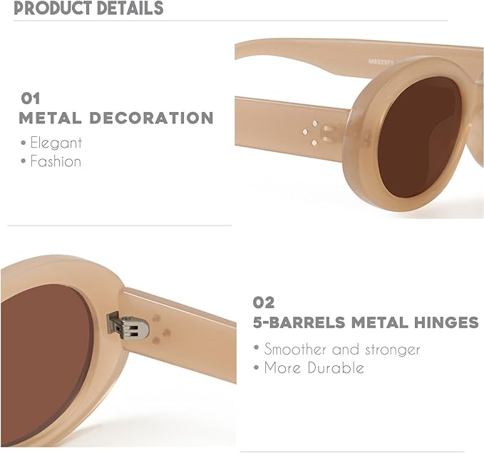 mosanana Oval Retro Trendy Sunglasses for Women 90s Style MS52371