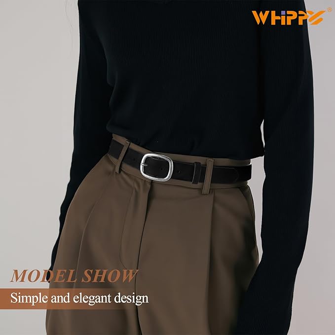 WHIPPY Women Leather Belt Casual Fashion Gold Buckle Leather Waist Belt for Jeans Pants Dresses Chic Ladies Belt