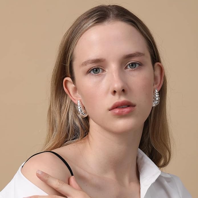 Apsvo Chunky 14K Gold Plated Hoop Earrings for Women, Lightweight Waterdrop Hollow Open Hoops, Hypoallergenic Dupes Earrings