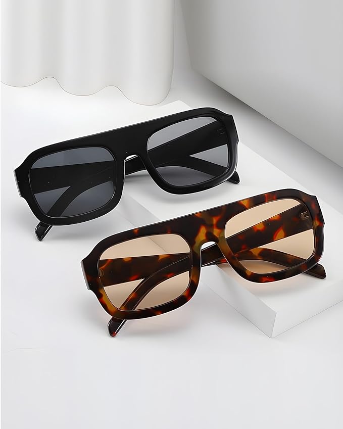Oversized Retro Square Aviator Sunglasses for Women Men – 70s Vintage Big Frame Flat Top Shades, Fashion Sunglasses