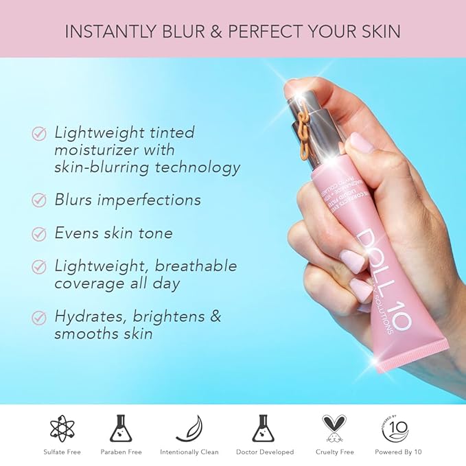 Doll 10 TCE Liquid Filter – CC Cream - Liquid Foundation - Lightweight Tinted Moisturizer & Skin Tint - Blurs Pores & Fine Lines - Vegan - Clean Makeup - [Tan] - 30 Day Supply
