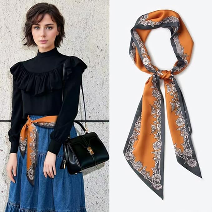 100% Mulberry Silk Ribbon Scarf for Hair Beach Head Wraps for Women Handbag accessories Necktie
