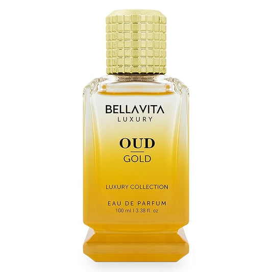 BellaVita Luxury OUD Gold Eau De Parfum (100ml) Unisex | Aromatic Arabian Perfume | Infused with Sweet Caramel, Orris, Rose, Jasmine | Arabic Gold OUD Perfume for Women & Men