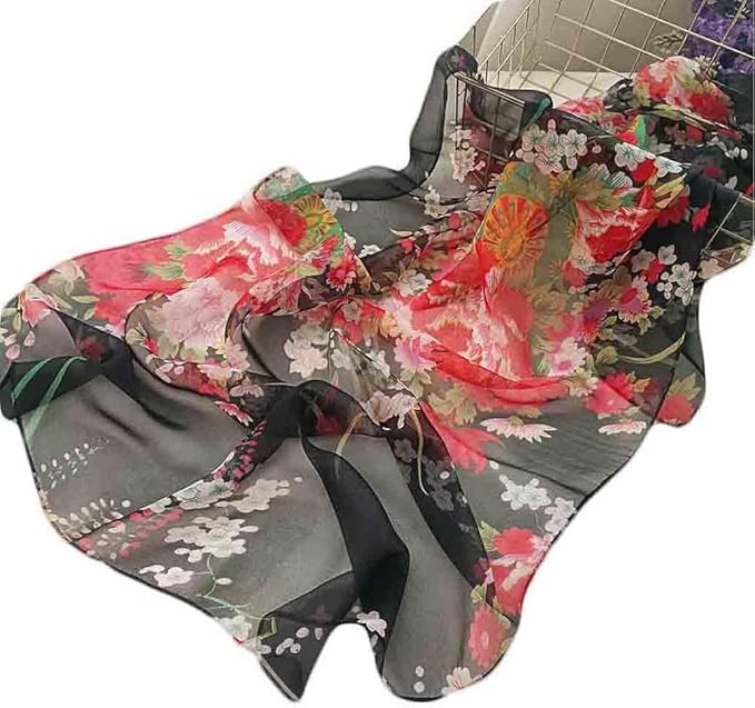Pokeedioty Scarfs for Women Lightweight Fashion Scarves Elegant Floral Pattern Sheer Scarfs