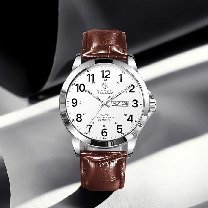 Watches for Men Luxury Analog Waterproof Classic Leather Large Face Simple Easy Read Quartz Minimalist Dress Day Date Quartz Mens Watches