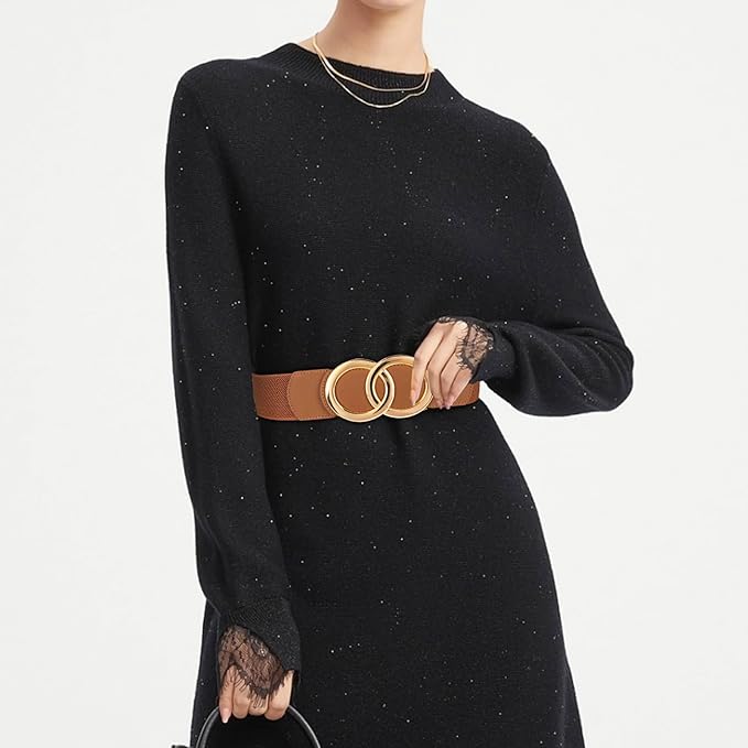 Women's Fashion Classic Metal Buckle Leather Belt with Jeans Dress