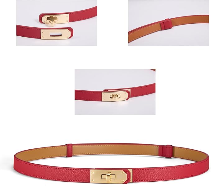 Skinny Leather Belts for Women with Adjustable Silver Turn-Lock Buckle for Dresses Jeans and Pants