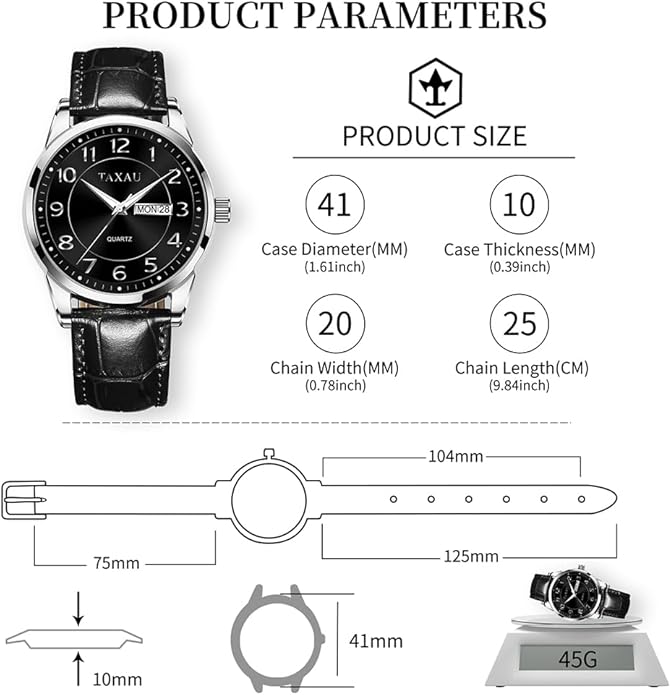 Watches for Men Luxury Analog Waterproof Classic Leather Large Face Simple Easy Read Quartz Minimalist Dress Day Date Quartz Mens Watches