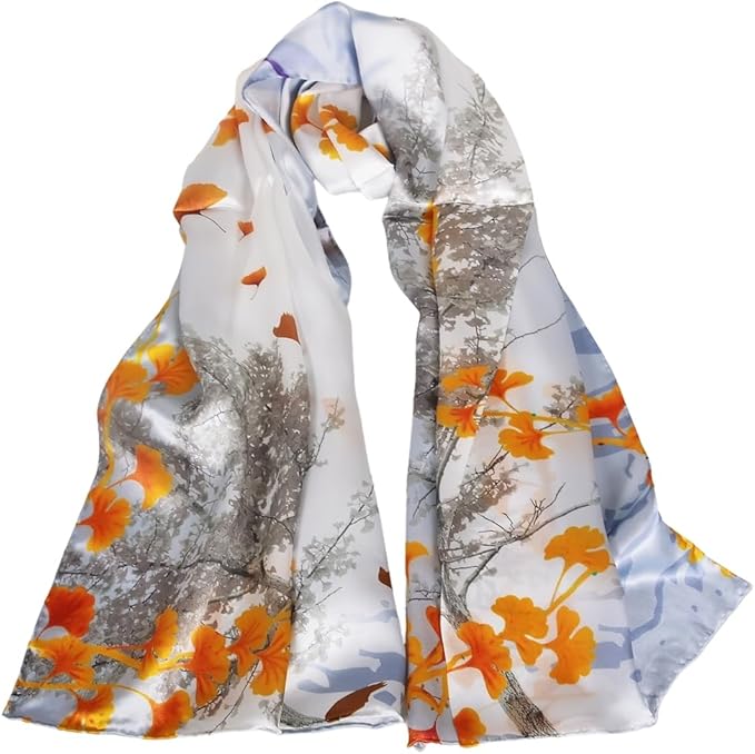 100% Mulberry Silk Scarf for Women Neck Oblong Headscarves Long Floral Print Lightweight Silk Wraps Shawls 67"*20"