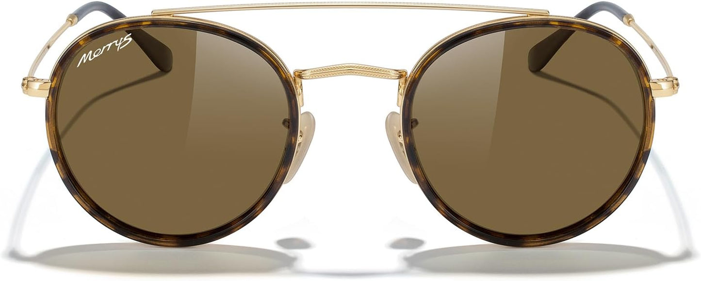 MERRY'S Retro Round Polarized Sunglasses - Unisex Double Bridge Sun Glasses