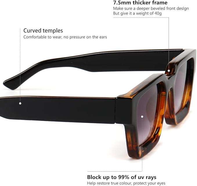 Trendy Square Sunglasses for Men Women Fashion Thick Rectangle Sun Glasses UV Protection Shades Designer Style