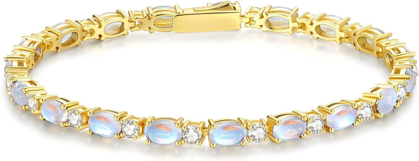 FANCIME 14K Gold Plated Birthstone Bracelets 4mm Sterling Silver Tennis Bracelets Gold Bracelets Birthday Jewelry Gifts for Women 7"