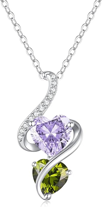 LOUISA SECRET Unique Double Heart Necklace Gifts for Wife Women, 925 Sterling Silver Tiny Birthstone Pendant Jewelry Gift for Her Girlfriend Mom Valentine's Day Anniversary Mother's Day Birthdays & Christmas