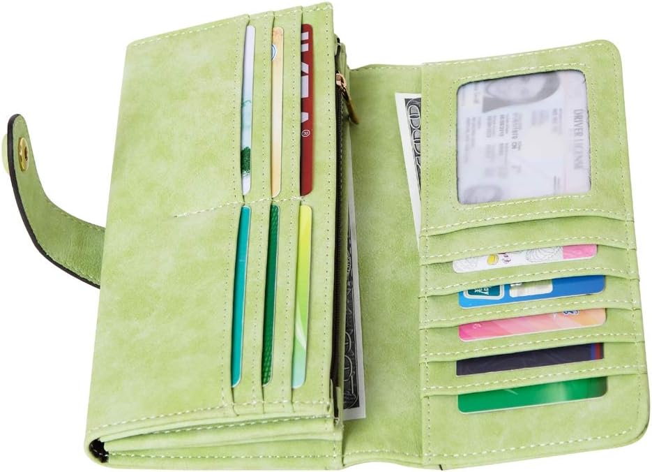 Women's Vegan Leather 17 Card Slots Card Holder Long Big Bifold Wallet