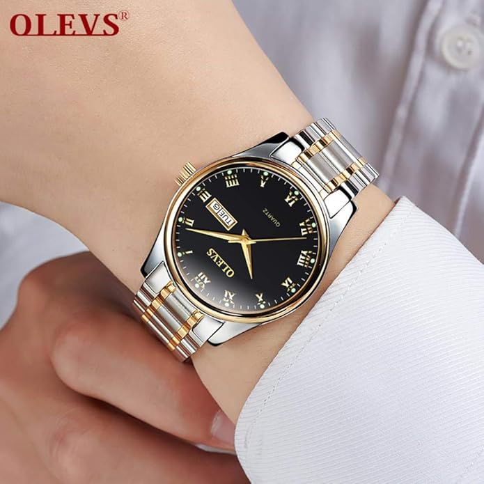 OLEVS Classic Men Watches with Date,Stainless Steel Man Watch with Date, Bussiness Watches for Men,Luminous Quartz Mens Watches Black/White/Blue/Gold, Waterproof Male Watch with Week