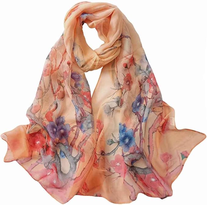 Pokeedioty Scarfs for Women Lightweight Scarves Elegant Floral Pattern Sheer Scarfs Shawls Wraps